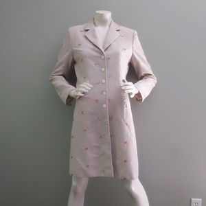 Vintage Y2K Classic Floral Embroidered Thin Whale Midi Jacket Light Coat M